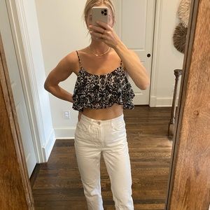Show Me Your Mumu ruffle black and white crop top